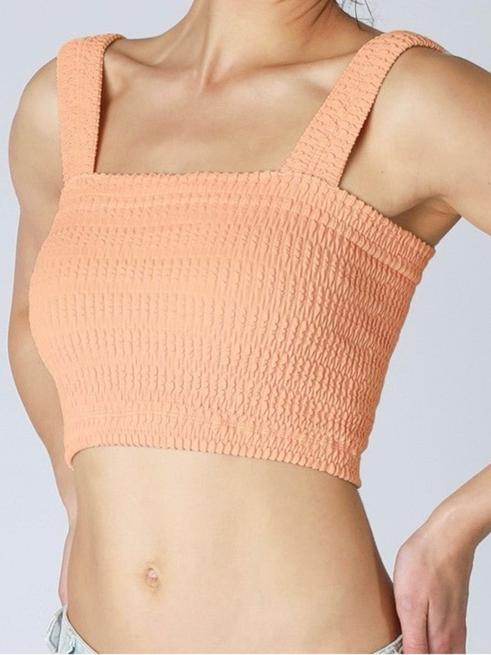 NIKIBIKI Papaya Shirred Square Neck Crop Top O/S NWT